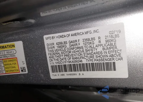 2019 Honda Accord Lx from USA, damaged, VIN 1HGCV1F19KA056246